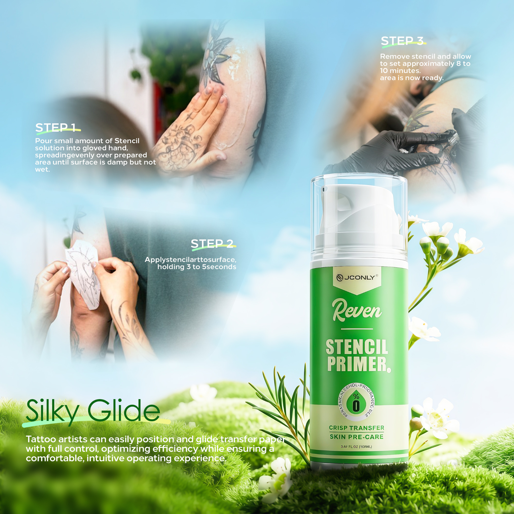 Reven Stencil Primer botanical ingredient scene