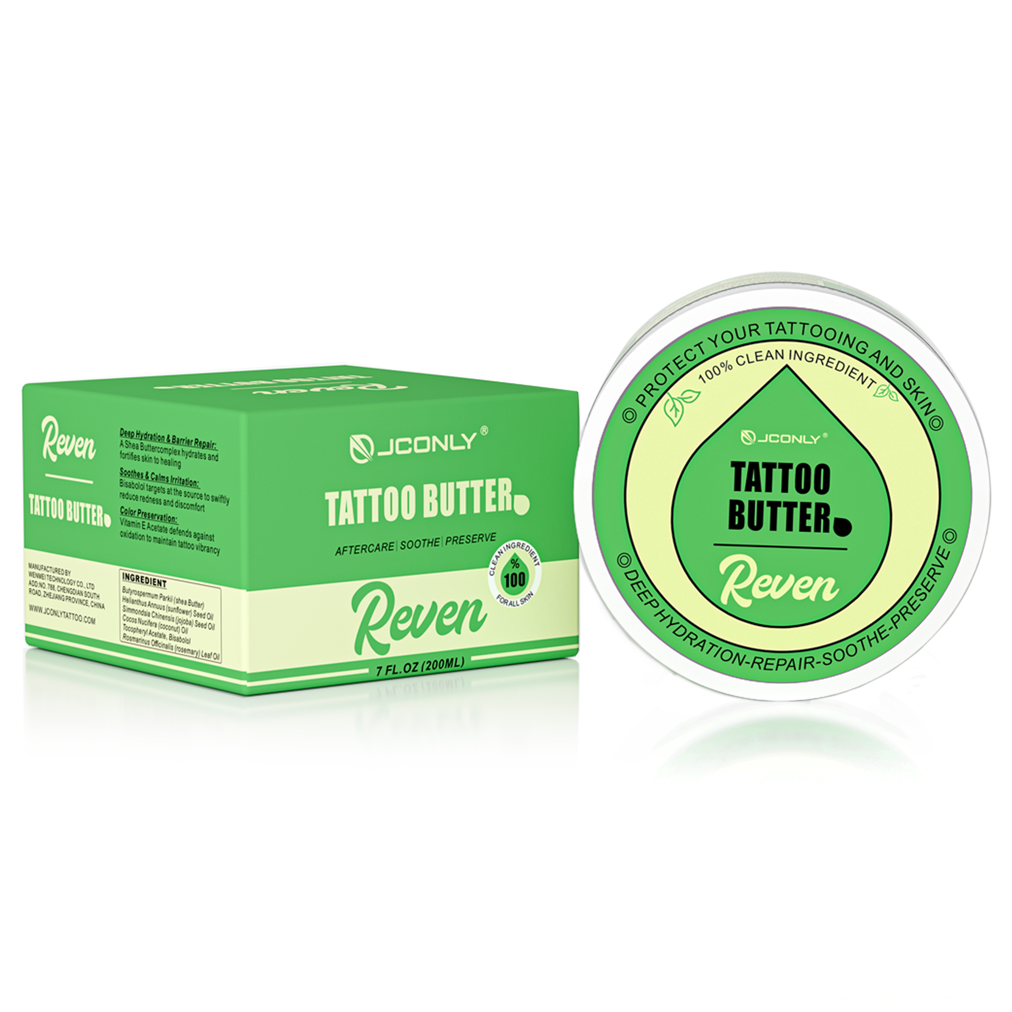 JCONLY REVEN Tattoo Butter product box and jar