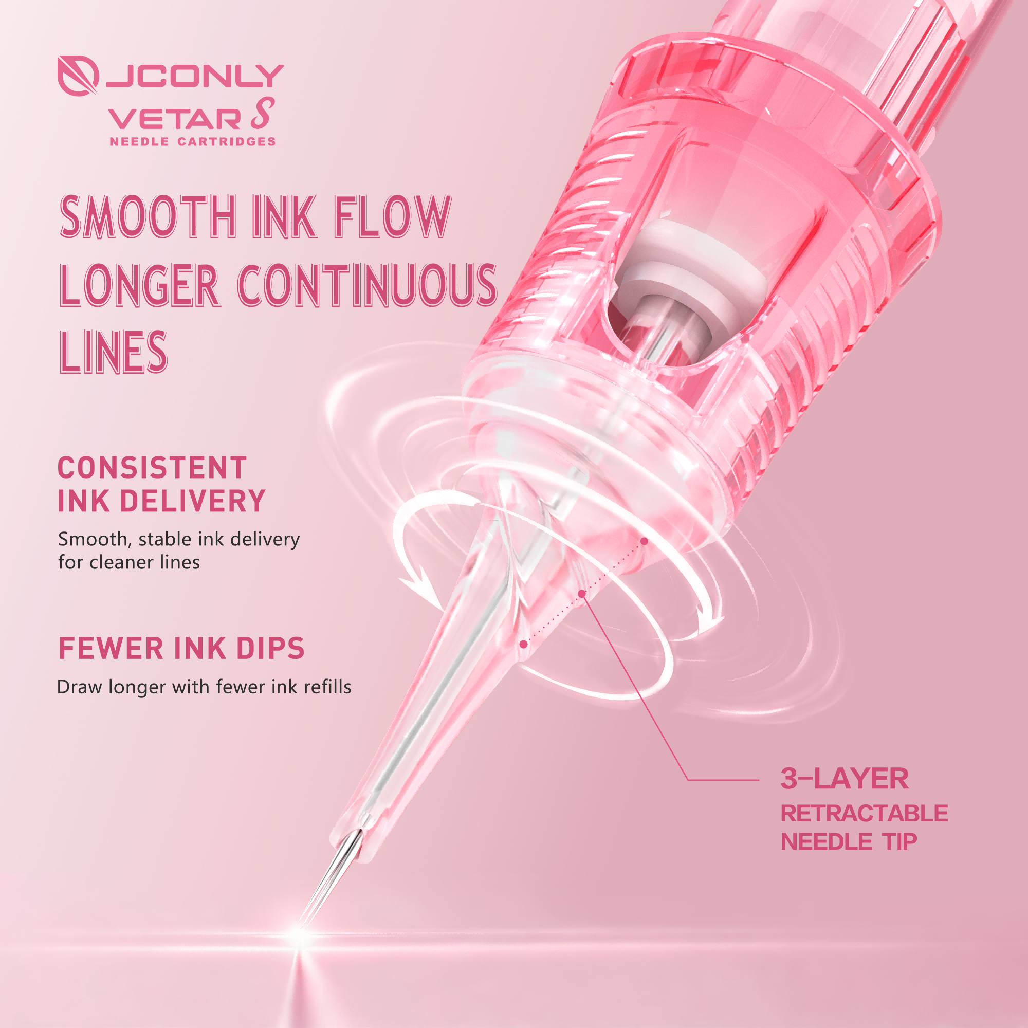 JCONLY VETAR S smooth ink flow needle close-up